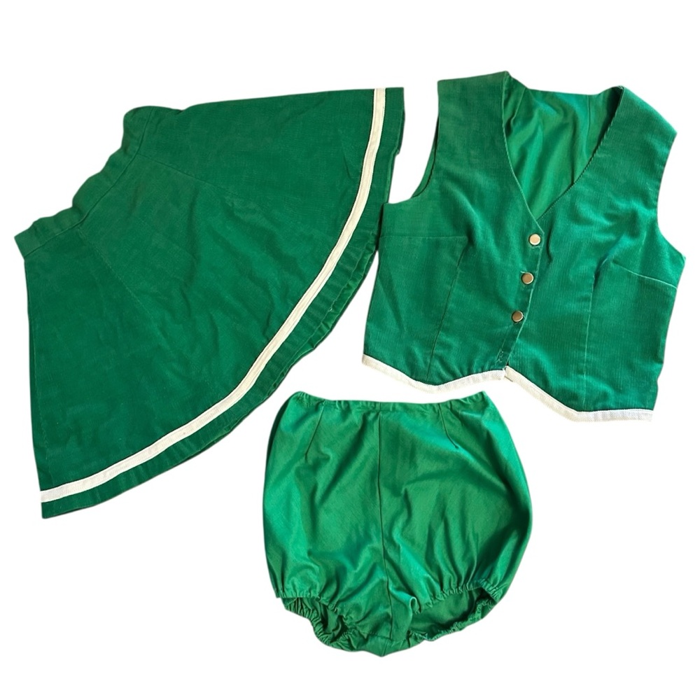 Vintage Handmade Green Corduroy Three-Piece Cheerleader Outfit Sz Teen-Adult XS